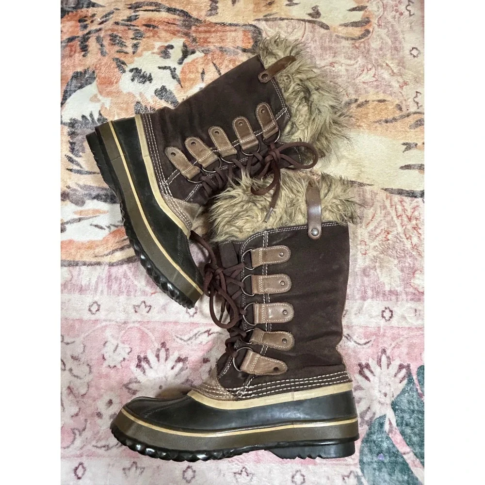 Sorel‎ Joan of Arctic Boots Brown Suede Waterproof Snow Boots Fur Trim Womens 9